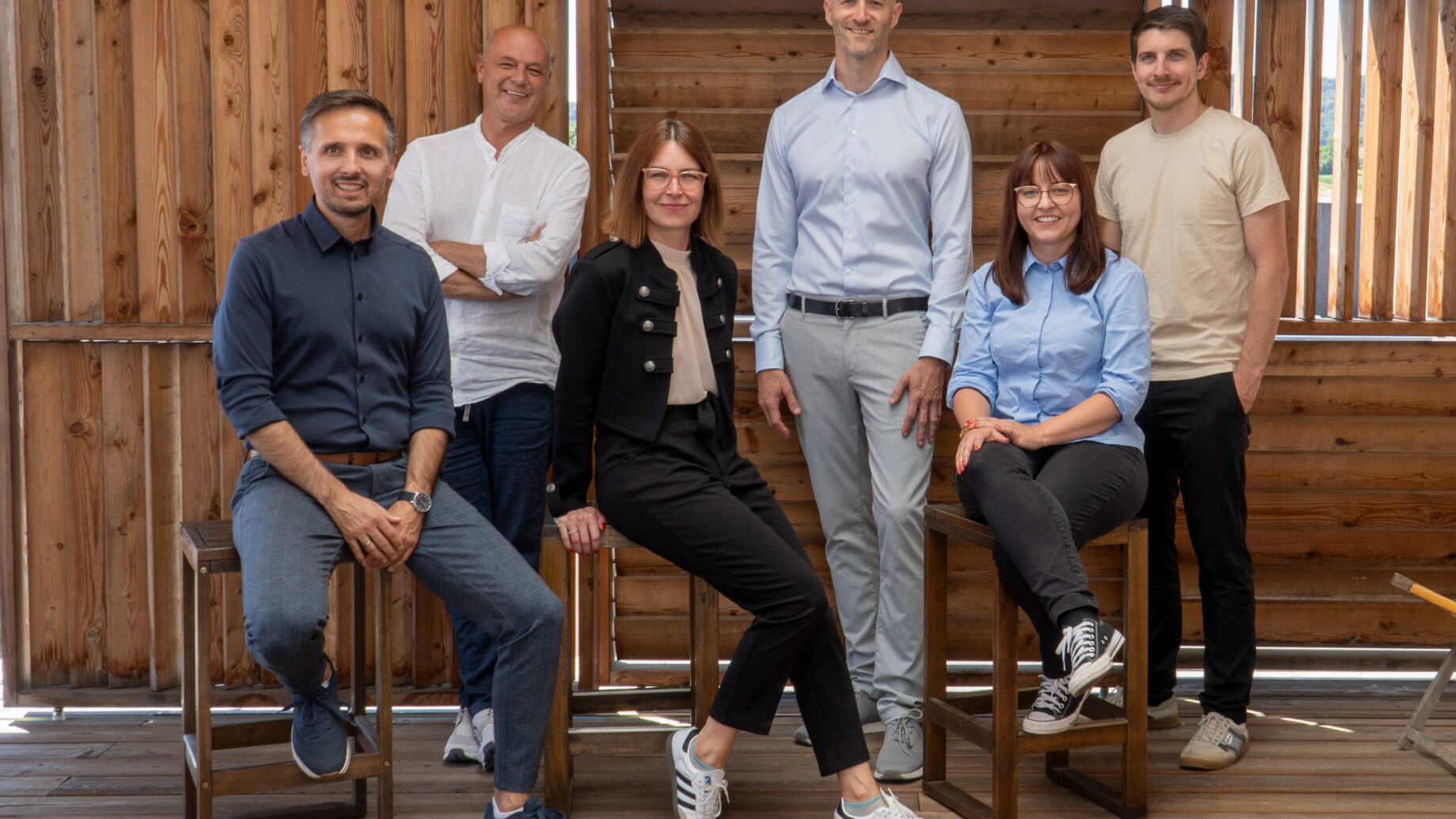 Das neu formierte Führungsteam von niceshops: Christian Moser, GF Roland Fink, GF Carina Hödl, GF Christoph Schreiner, Stella Lucchesi Palli und Dario Käfer (v.l.)