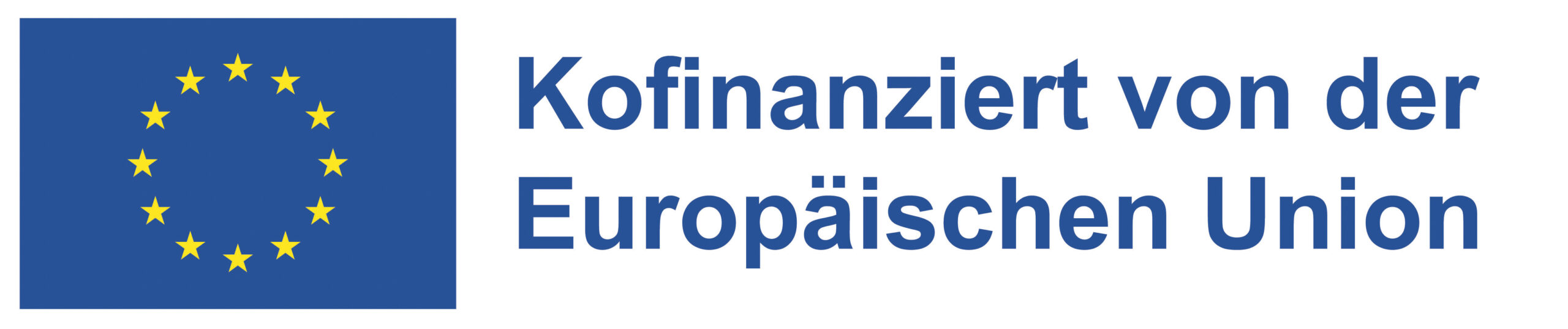 Flagge der Europäischen Union mit der Aufschrift "Kofinanziert von der Europäischen Union" auf Deutsch.