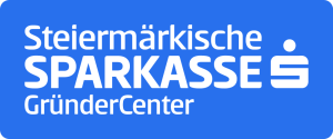 Logo des Steiermärkischen Sparkassen-GründerCenters auf blauem Hintergrund.