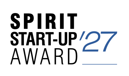 Text mit der Aufschrift „SPIRIT START-UP AWARD ’27“, darunter eine horizontale Linie unter der Zahl 27.